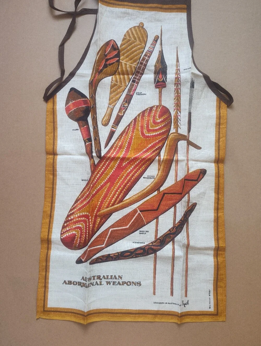 Vtg Lot of 2 New Australian Aboriginal Weapons Pure Linen Apron by Heil
